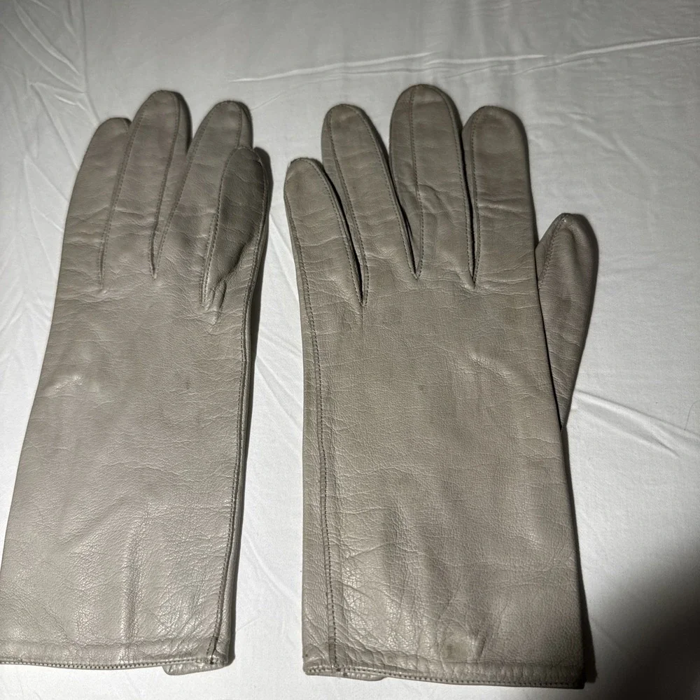Vintage Satin Kidd Taupe Gray  Lambskin Gloves Size 7
